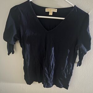 Michael Kors Navy V-Neck Short Sleeve Tie-Slee Top